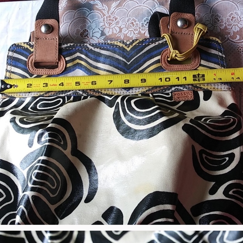 Fossil Key-Per Black Yellow Tote Shoulder Bag - Picture 9 of 10